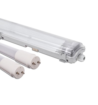 Réglette 150cm + 2x tubes LED T8 - IP65, câblage traversant