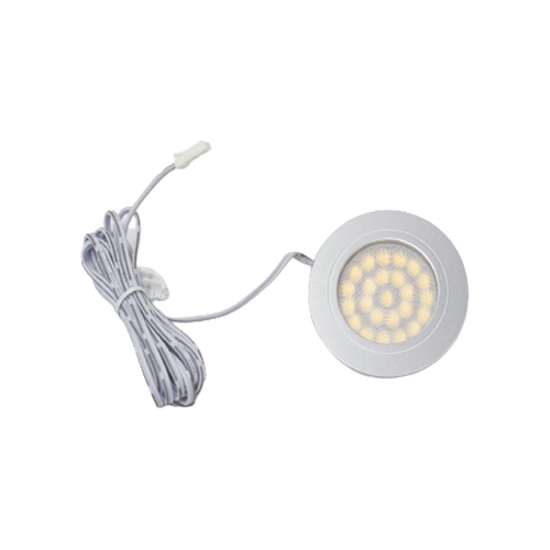 Spot de meuble encastrable RecoTouch 2,2W Ø6,8cm - 12V DC, Perçage : Ø6 cm, Dimensions : Ø6,8 cm, Tactile, acier brossé