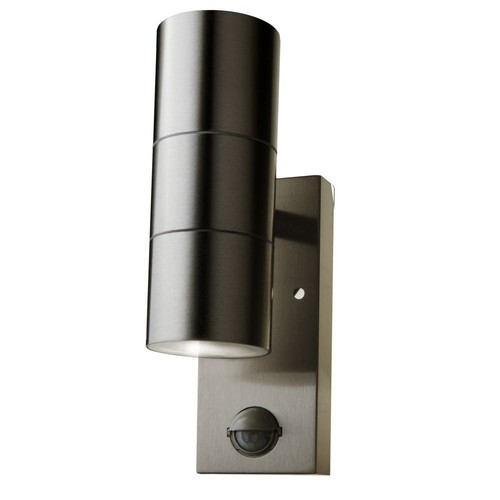 Applique murale GU10 haut/bas avec capteur - IP44 extérieur, acier inoxydable, sans source lumineuse