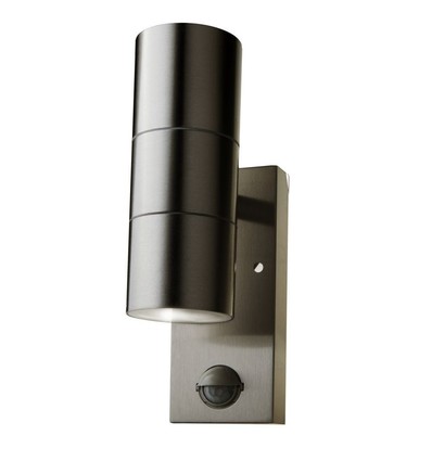 Applique murale GU10 haut/bas avec capteur - IP44 extérieur, acier inoxydable, sans source lumineuse