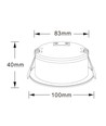 Spot encastrable extra-plat 7W Ø10cm dimmable RA93 - Découpe : Ø8,3 cm, Dimensions : Ø10 cm, CCT