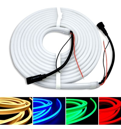 5m 16W/m RGB+WW Neon flex strip - 24V DC, IP65, 72 LED par m, sécable tous les 10cm