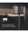 Lampe de table V-Tac rechargeable CCT - Noir, IP54, dimmable tactile, modèle mini