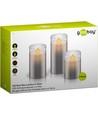 Lot de 3 bougies LED en cire grises dans verre - Batterie, fonction minuterie