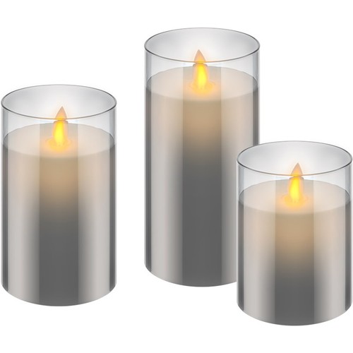 Lot de 3 bougies LED en cire grises dans verre - Batterie, fonction minuterie