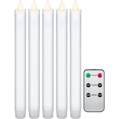 Lot de 5 bougies LED blanches avec télécommande - Batterie