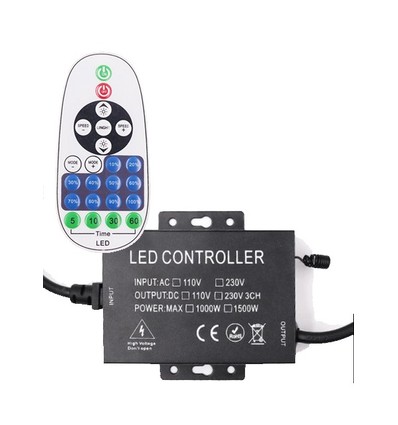 Timer+dimmer RF sans fil avec télécommande - Embout inclus, pour 230V (Type X-2), fonction mémoire, max. 80 m