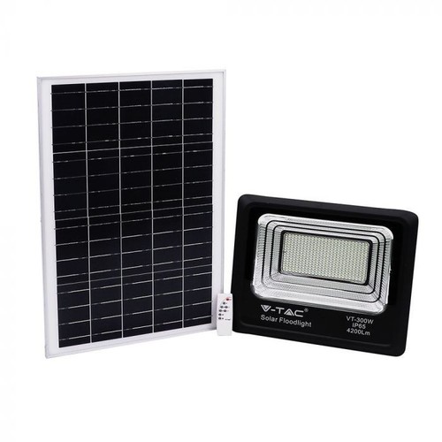 Projecteur LED Solaire 50W - IP65, Noir, lampe de travail, avec panneau solaire et télécommande