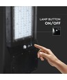 V-Tac Lampe de rue solaire LED 40W - Noir, avec panneau solaire, télécommande, capteur, IP65