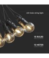 Guirlande lumineuse solaire V-Tac avec 10 ampoules 0,5W - 12 mètres, télécommande, IP44, source lumineuse incluse
