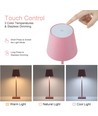 Lampe de table LED rechargeable intérieur/extérieur - Rose, tactile dimmable, CCT, IP54 extérieur