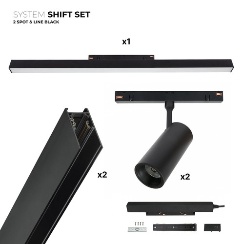 SHIFT Kit 2x spots + rail d'éclairage - 2 mètres complet + spots et éclairage de base, Noir