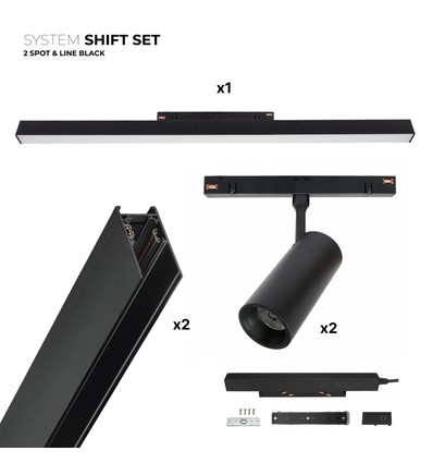 SHIFT Kit 2x spots + rail d'éclairage - 2 mètres complet + spots et éclairage de base, Noir