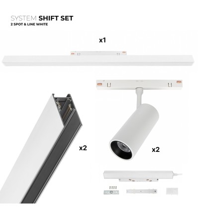SHIFT Kit 2x spots + rail d'éclairage - 2 mètres complet + spots et éclairage de base, Blanc