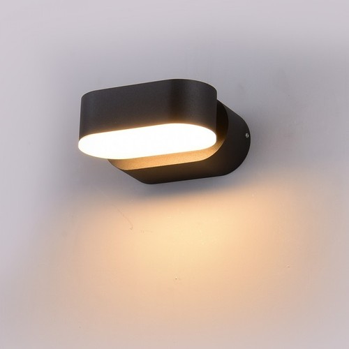 Applique murale LED 6W - IP65 extérieur, ovale, rotative à 350 degrés, noir, source lumineuse incluse