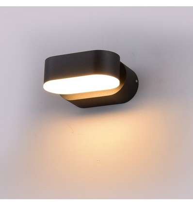 Applique murale LED 6W - IP65 extérieur, ovale, rotative à 350 degrés, noir, source lumineuse incluse