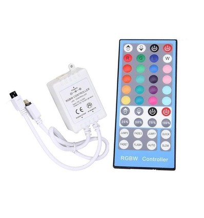 Contrôleur RGB+WW avec télécommande - Compatible uniquement avec bande RGB+WW, infrarouge, 12V (96W), 24V (192W)