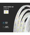 Ruban LED 5m 9W/m résistant aux éclaboussures - 24V DC, IP65, 60 LED par mètre