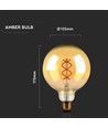 Ampoule globe LED E27 5W - Ø12,5cm, Filament carbone, blanc extra chaud