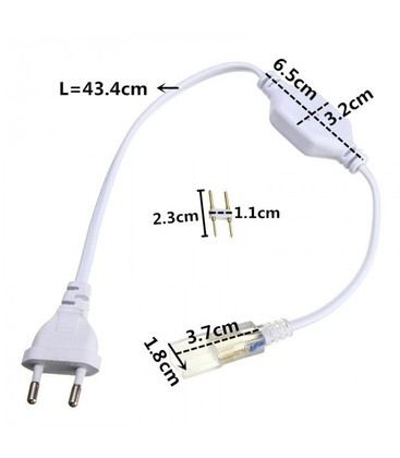 Dimensions et vue détaillée de la structure d'un connecteur pour ruban LED haute tension.