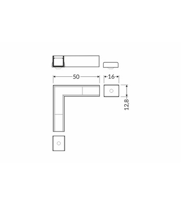 Schéma des dimensions et mesures d'un connecteur d'angle pour profilé aluminium.