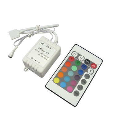 Contrôleur et télécommande pour gérer les couleurs et l'intensité du ruban LED.