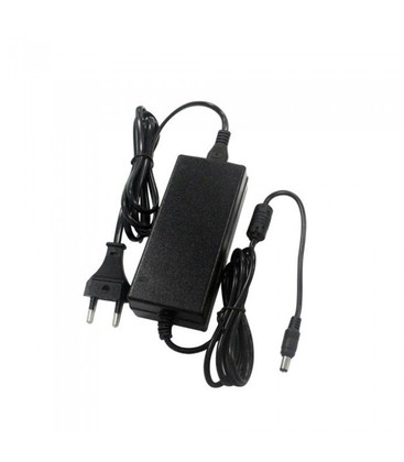 Schéma de branchement d'une alimentation 12V DC pour ruban LED montrant les bornes d'entrée et de sortie.